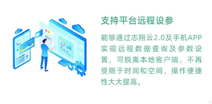 支持溫濕度監(jiān)測平臺遠程設(shè)參。能夠通過志翔云2.0及手機APP實現(xiàn)遠程數(shù)據(jù)查詢及參數(shù)設(shè)置，可脫離本地客戶端，用戶使用不再受限于時間和空間，操作便捷性大大提高。