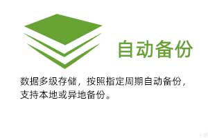 自動備份：數據多級存儲，按照指定周期自動備份，支持本地或異地備份。